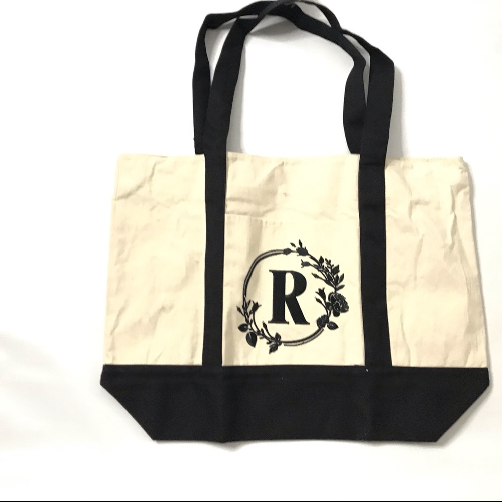 Ivory Tote Hand Bag Shopping Bag Black